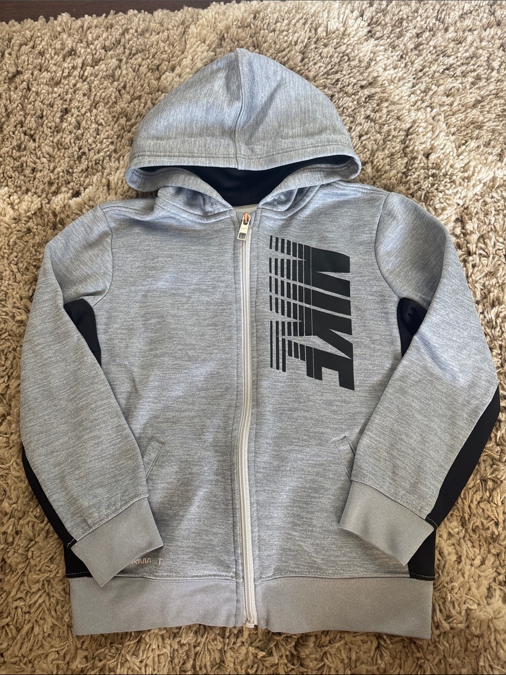 Nike Kids Light Gray Full-Zip Hooded Sweatshirt with Black Logo